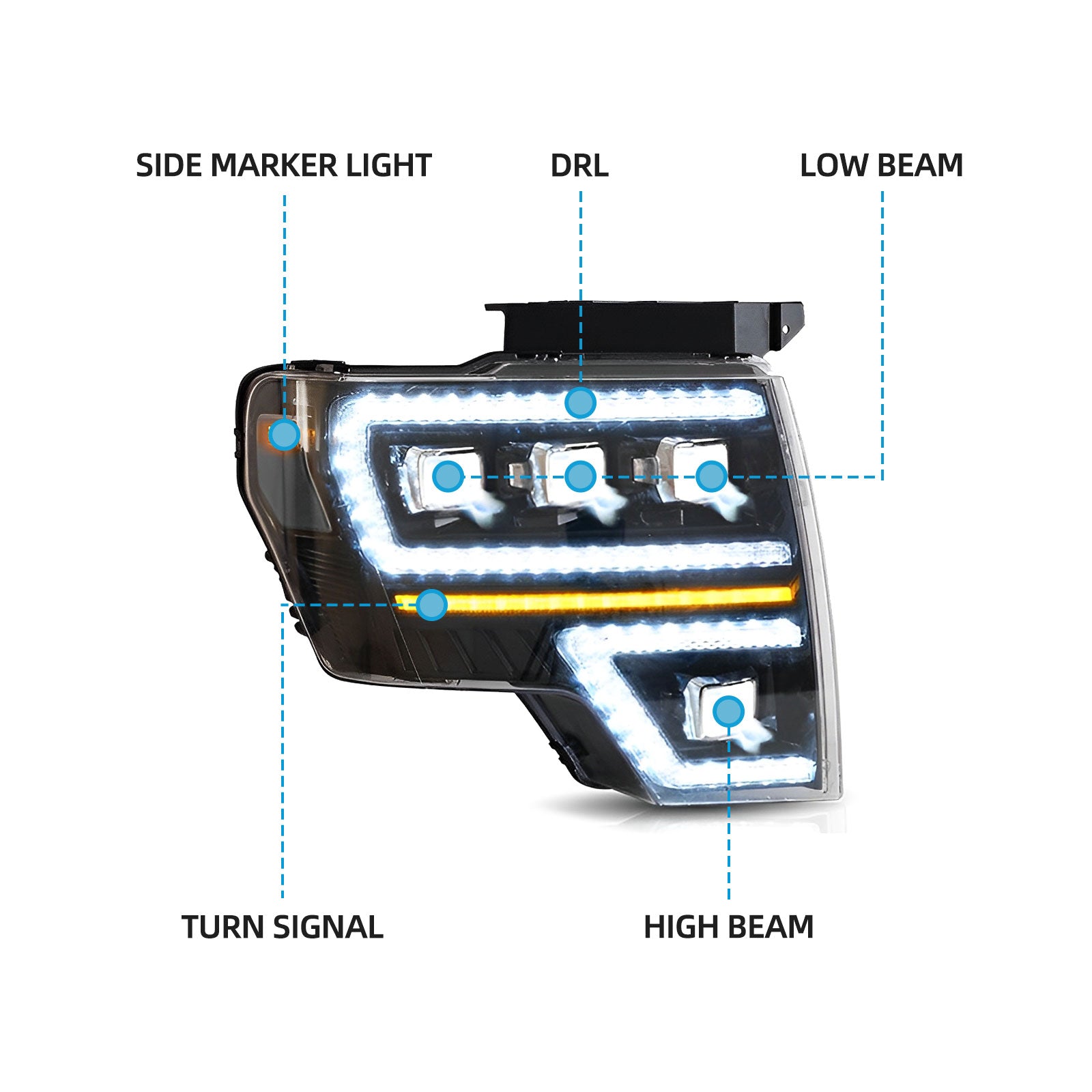 VLAND UK LED Matrix Projector Headlights  Ford F150 2009-2014