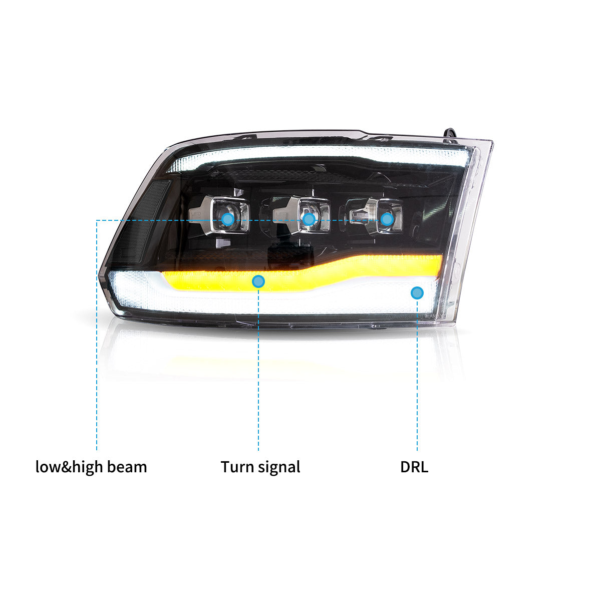 VLAND UK LED Headlights 2009-2018 Dodge RAM 1500 2500 3500 with E-Mark