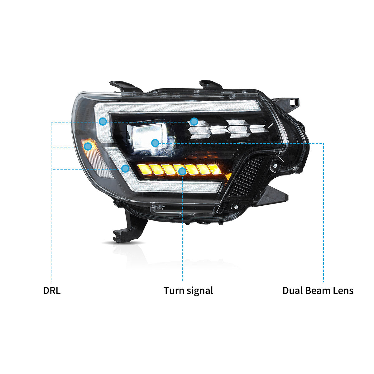 VLAND UK LED Headlights For 2012-2015 Toyota Tacoma with Start-up Animation