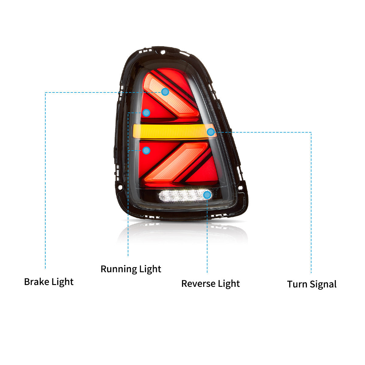 VLAND UK LED Taillights For 2007-2013 Mini Cooper(Hatch) R56 R57 R58 R59 With Amber Sequential Turn Signal with E-Mark