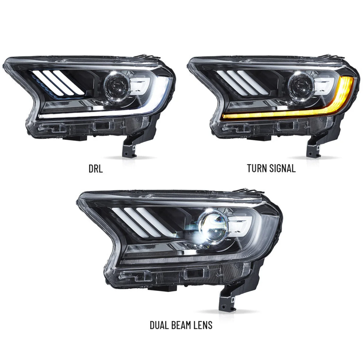 VLAND UK Mustang-Style Headlights For 2016-2022 Ford Ranger PX2 PX3