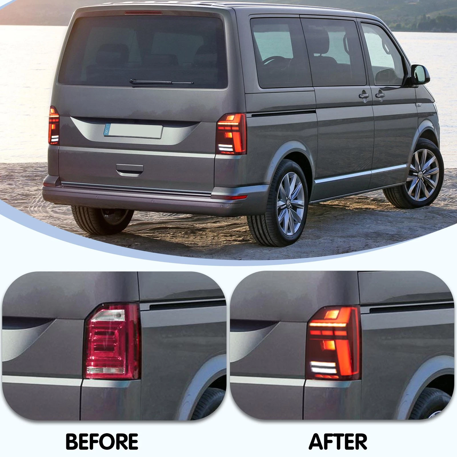 VLAND UK VW Multivan Transporter 2015-2024 T6/t6.1 FULL LED Tail Lights Sequential Only fit factory halogen