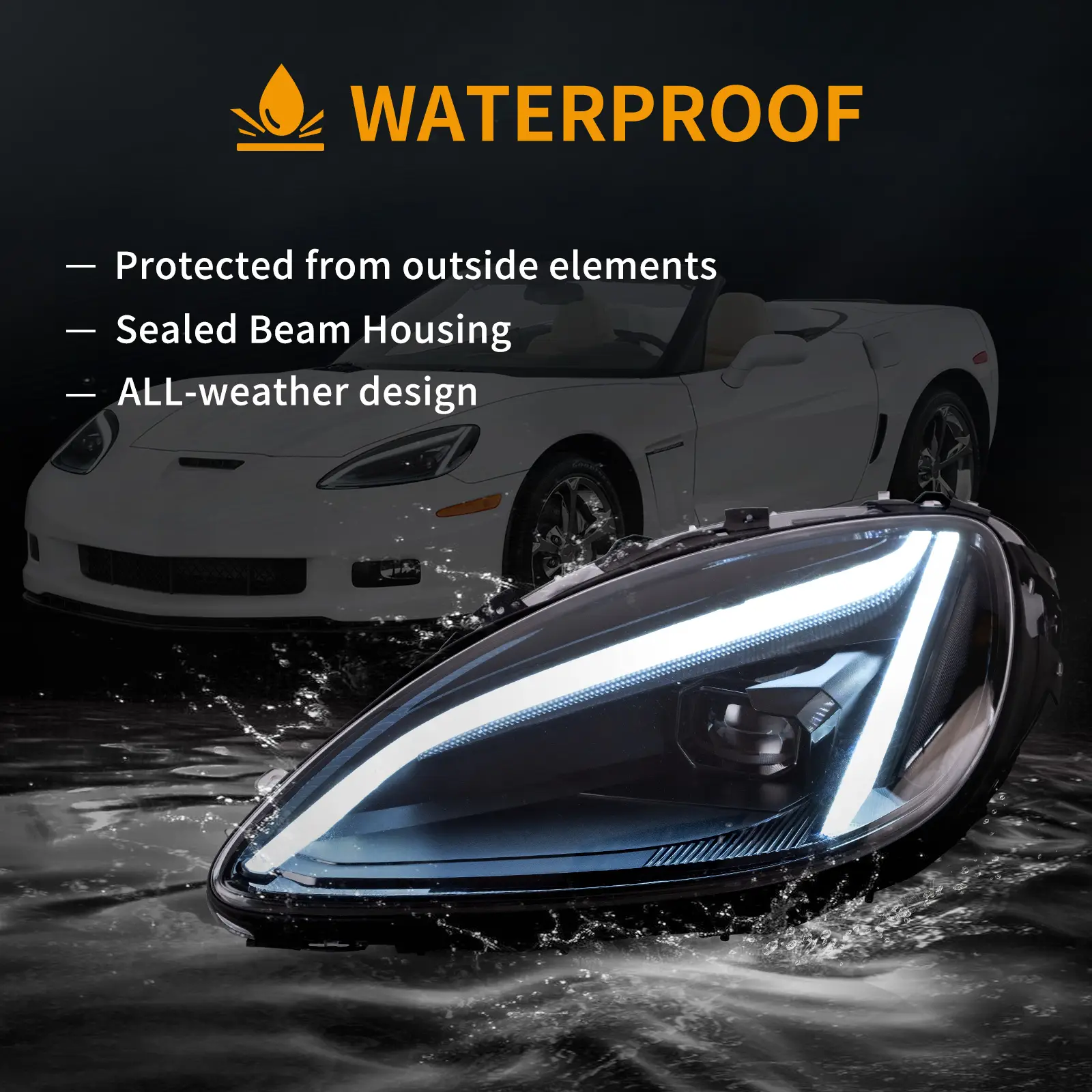 VLAND UK 05-13 Chevrolet Corvette C6 6th Gen EU Vland LED Dual Beam Projector Headlights Black [C8 STYLE]