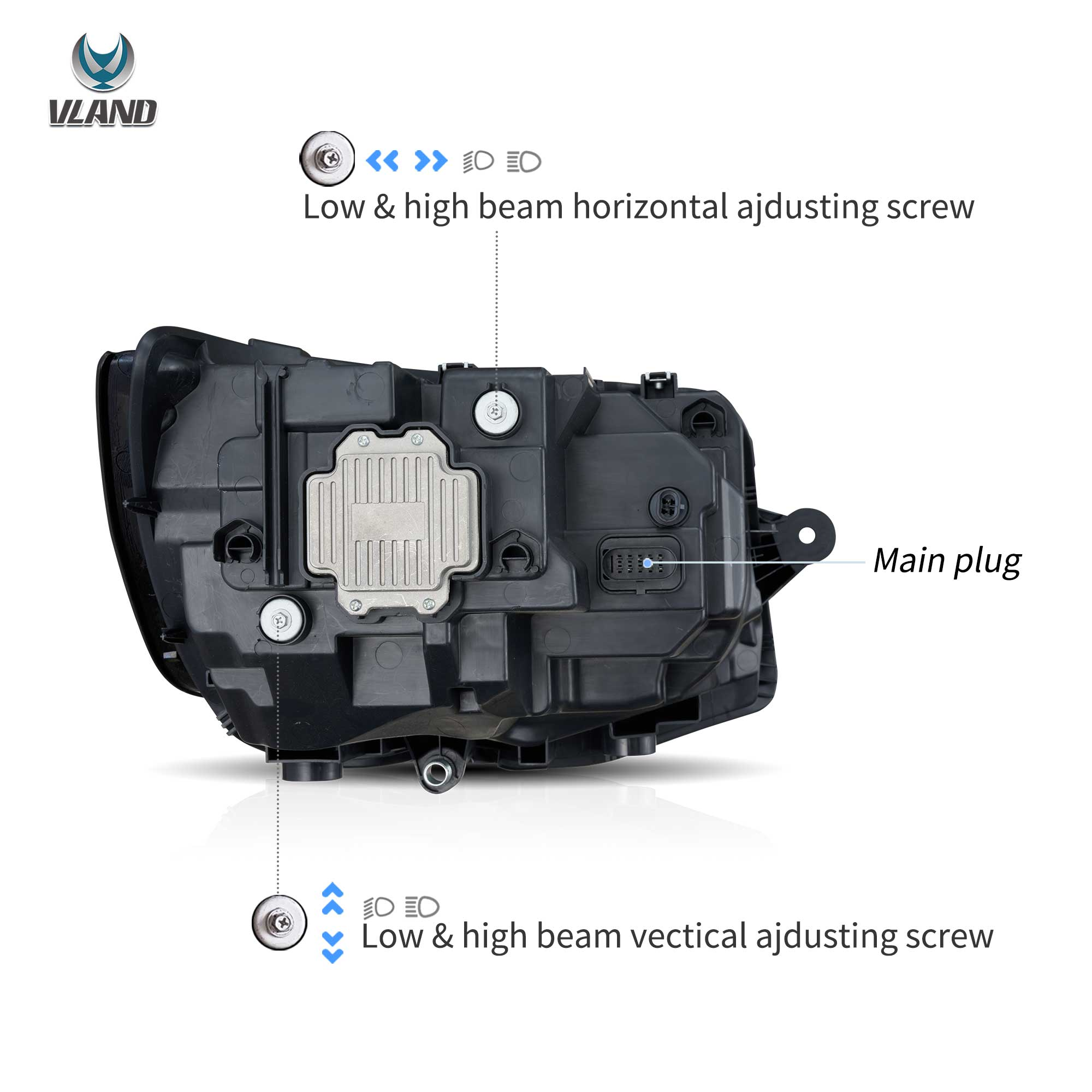 VLAND UK 2015-2019 VW Transporter T6 LED Dual Beam Projector Headlights Black with E-Mark