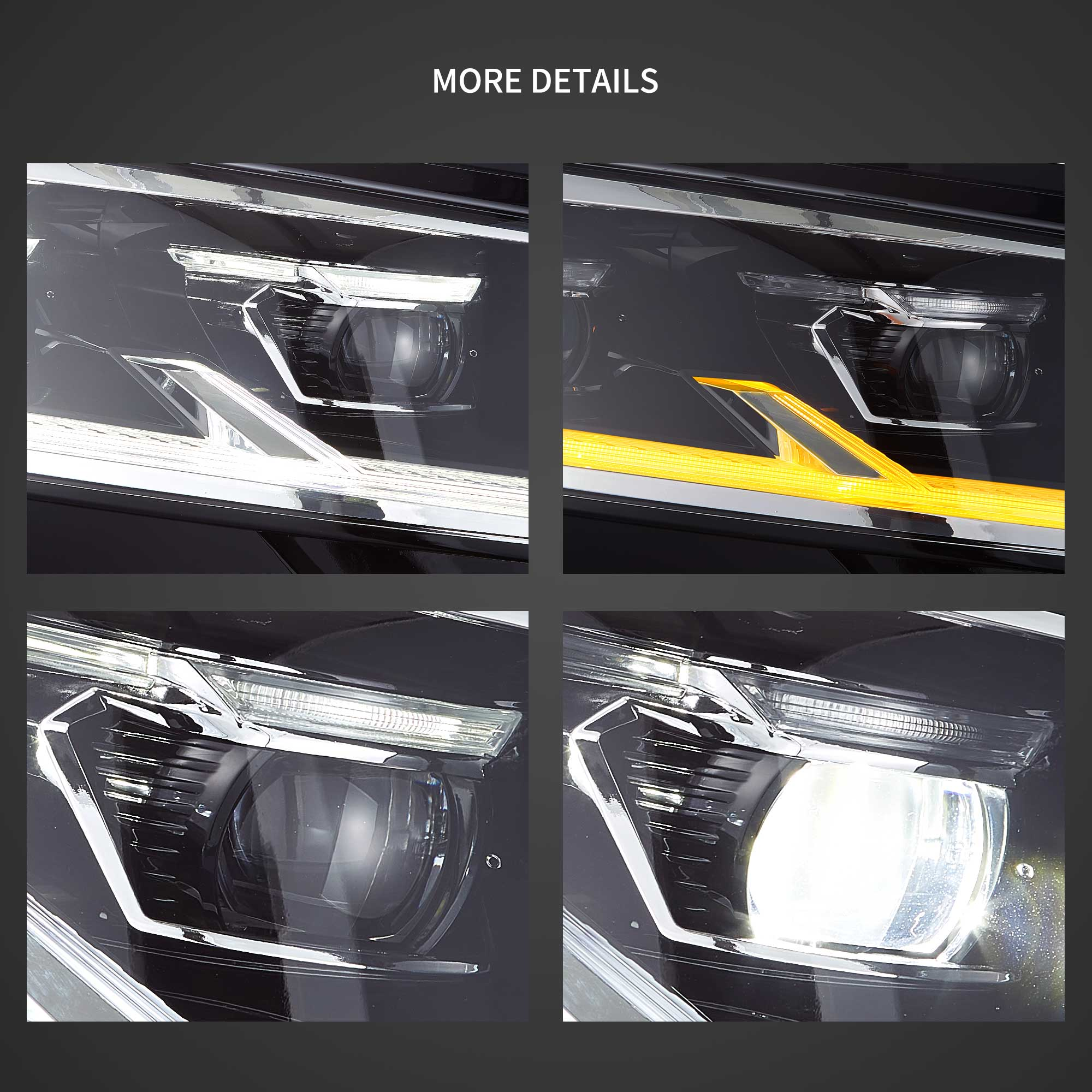 VLAND UK 2019-2024 VW Transporter T6.1 (facelift) LED Dual Beam Projector Headlights Black with E-Mark