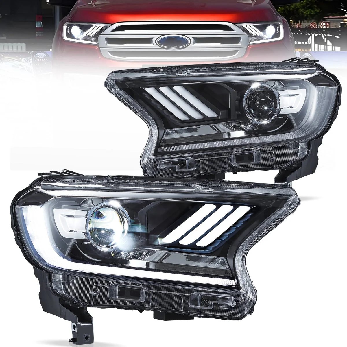 VLAND UK Mustang-Style Headlights For 2016-2022 Ford Ranger PX2 PX3