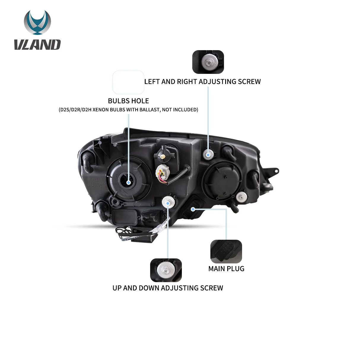 VLAND UK 15-17 Volkswagen Golf 7th Gen (Mk7,Typ 5G) Vland Projector Headlights Black with E-Mark