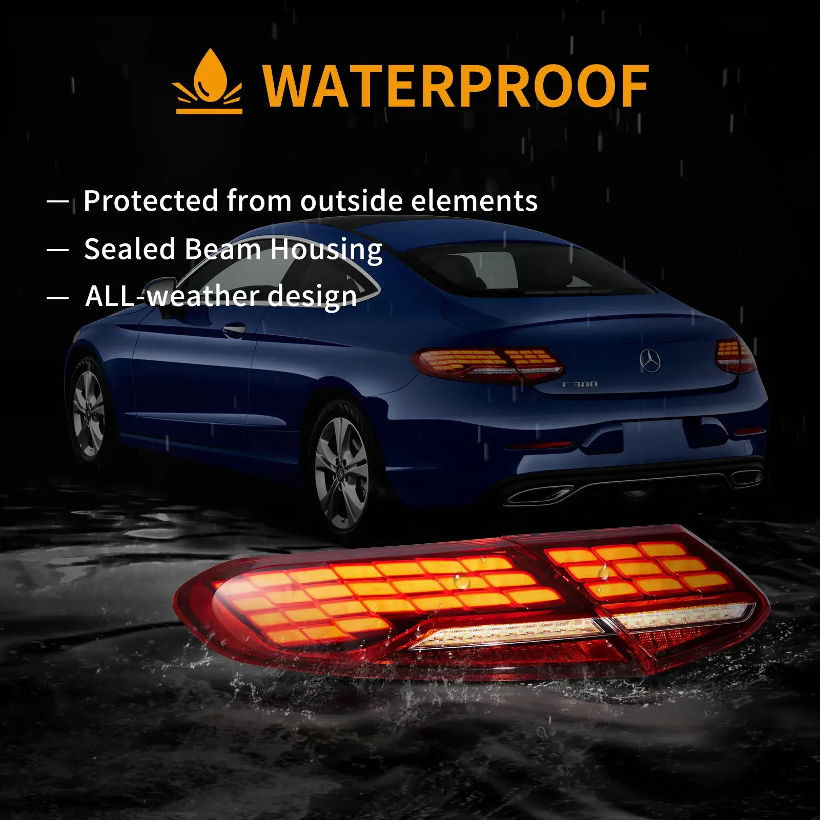 VLAND UK 16-23 Mercedes C-Class A205 C205 Full LED Tail Lights With Animation Sequential