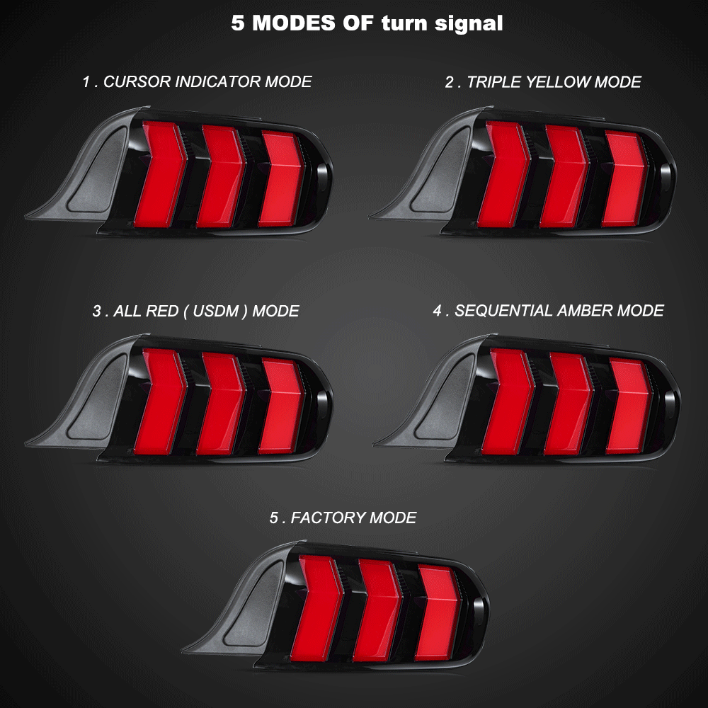 VLAND UK 2015-2023 Ford Mustang S550 with 5 Modes turn signal LED Taillights