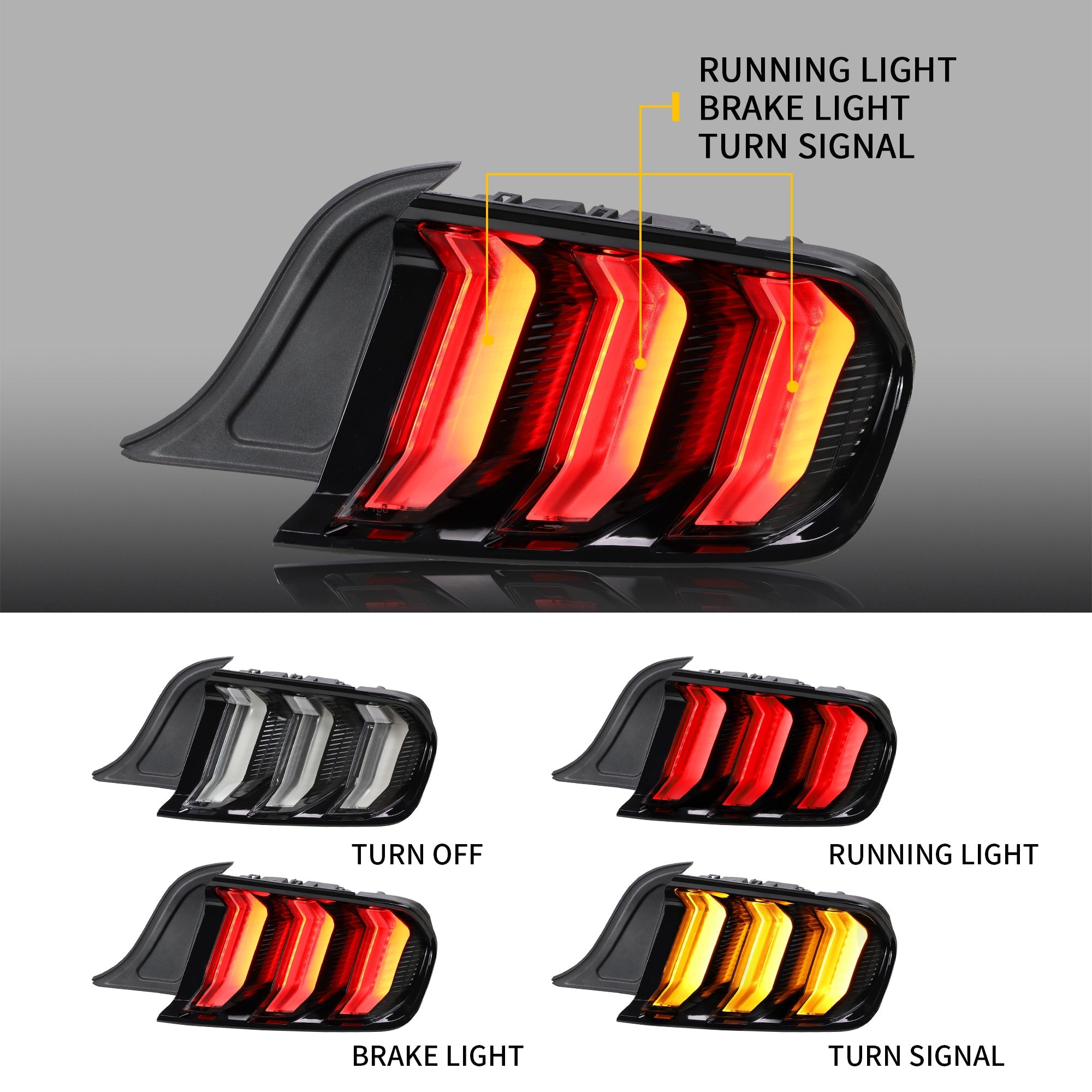 Vland UK 2015-2023 Ford Mustang S550 LED Tail Lights w/5 modes Turn Signal