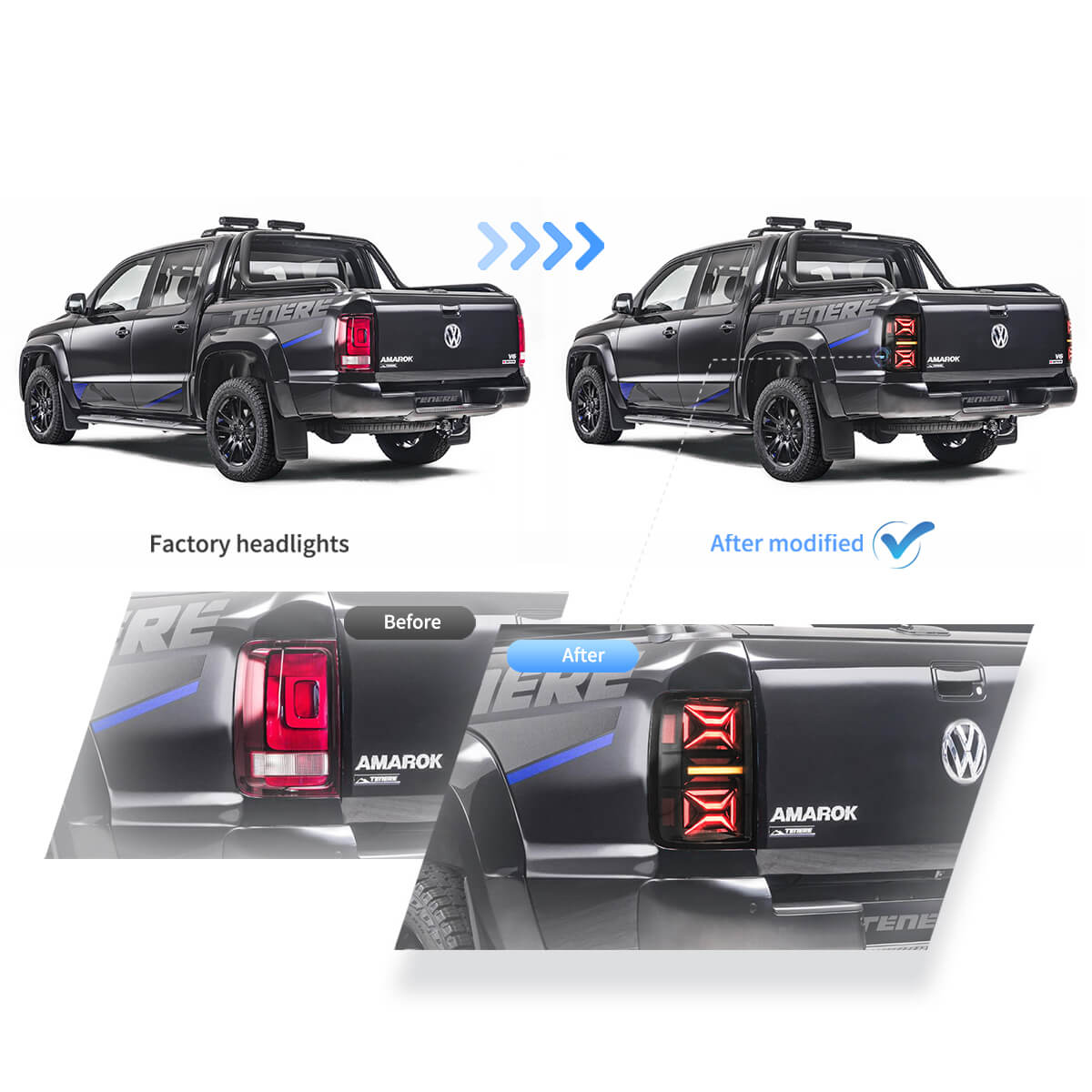 VLAND UK 10-22 Volkswagen Amarok LED Tail Lights With Dynamic Welcome Lighting