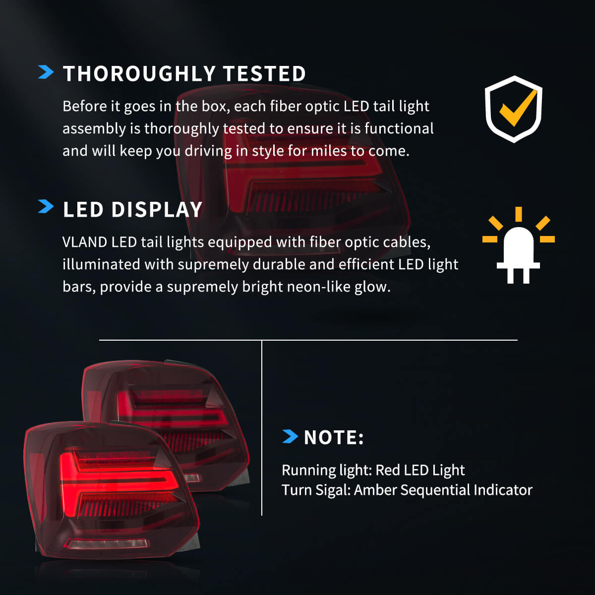 VLAND UK 09-17 Volkswagen Polo 5th Gen (LWB/SWB) Vland LED Tail Lights With Sequential Turn Signal with E-Mark