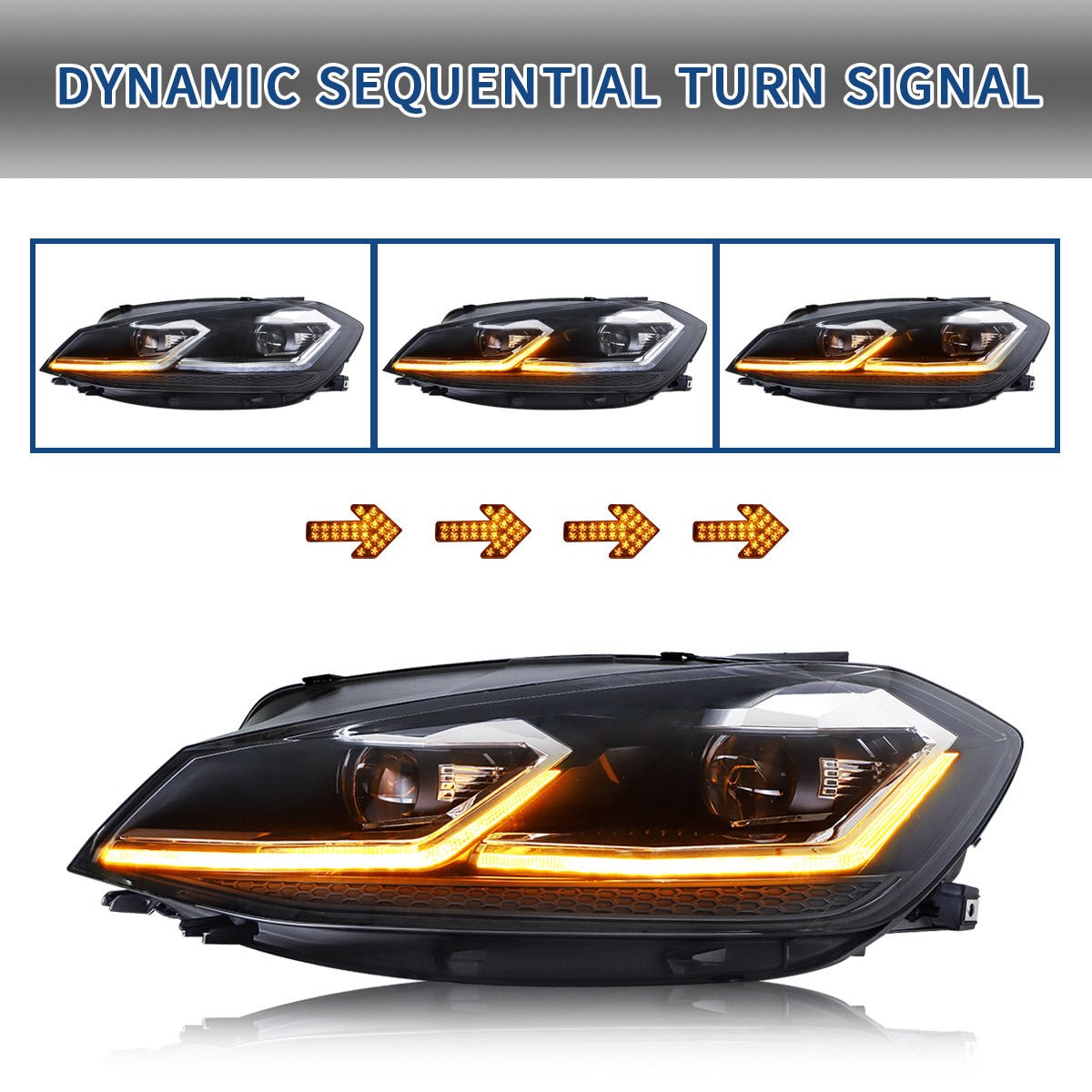 VLAND Headlights For 2018-2021 Golf MK7.5 Halogen Models with E-Mark
