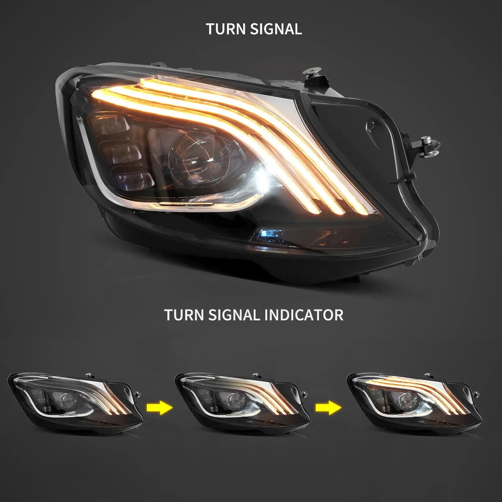 Vland UK14-17 Mercedes-Benz S-Class W222 Vland LED Dual Beam Matrix Headlights Black With Sequential Turn Signal with E-Mark