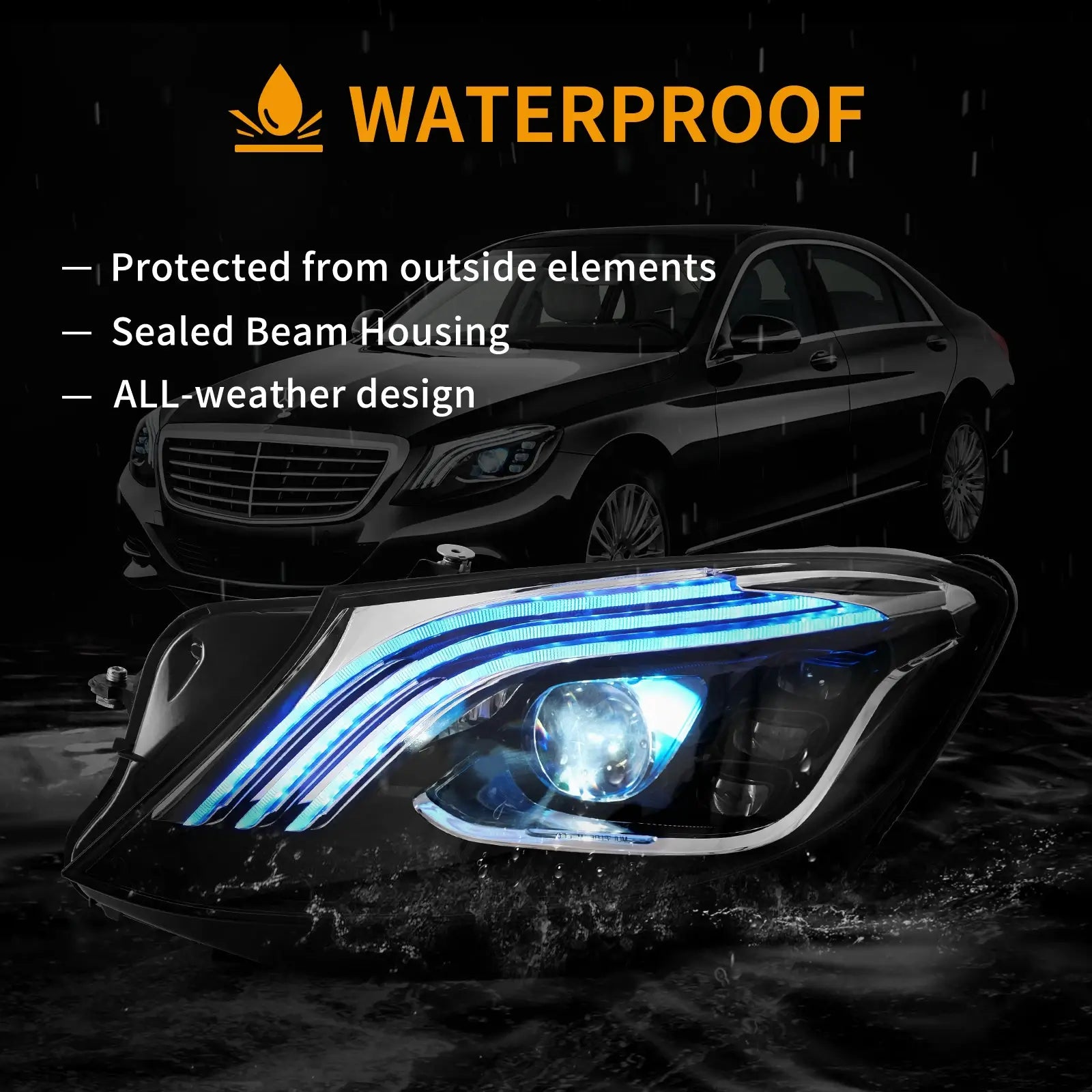 Vland UK14-17 Mercedes-Benz S-Class W222 Vland LED Dual Beam Matrix Headlights Black With Sequential Turn Signal with E-Mark