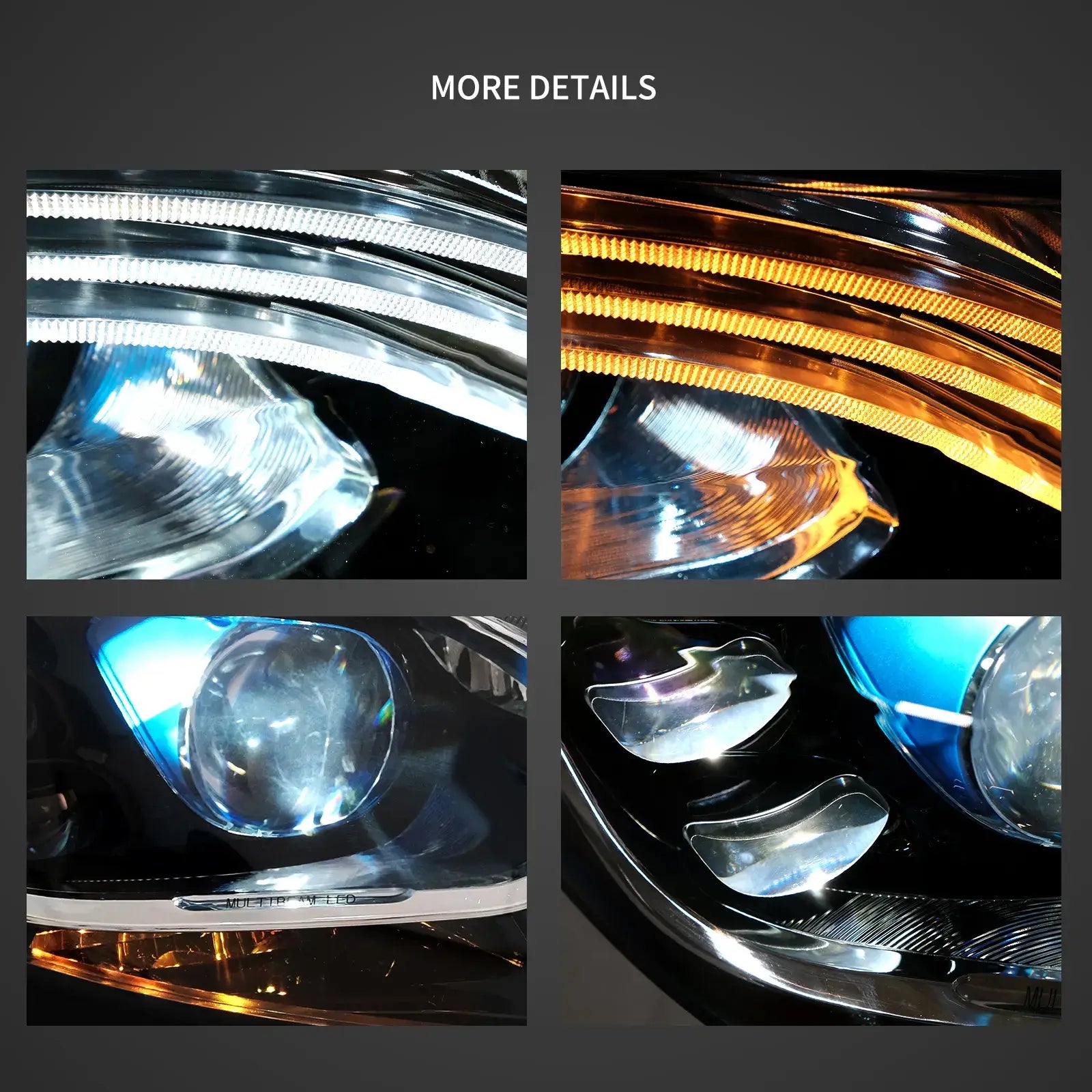 Vland UK14-17 Mercedes-Benz S-Class W222 Vland LED Dual Beam Matrix Headlights Black With Sequential Turn Signal with E-Mark
