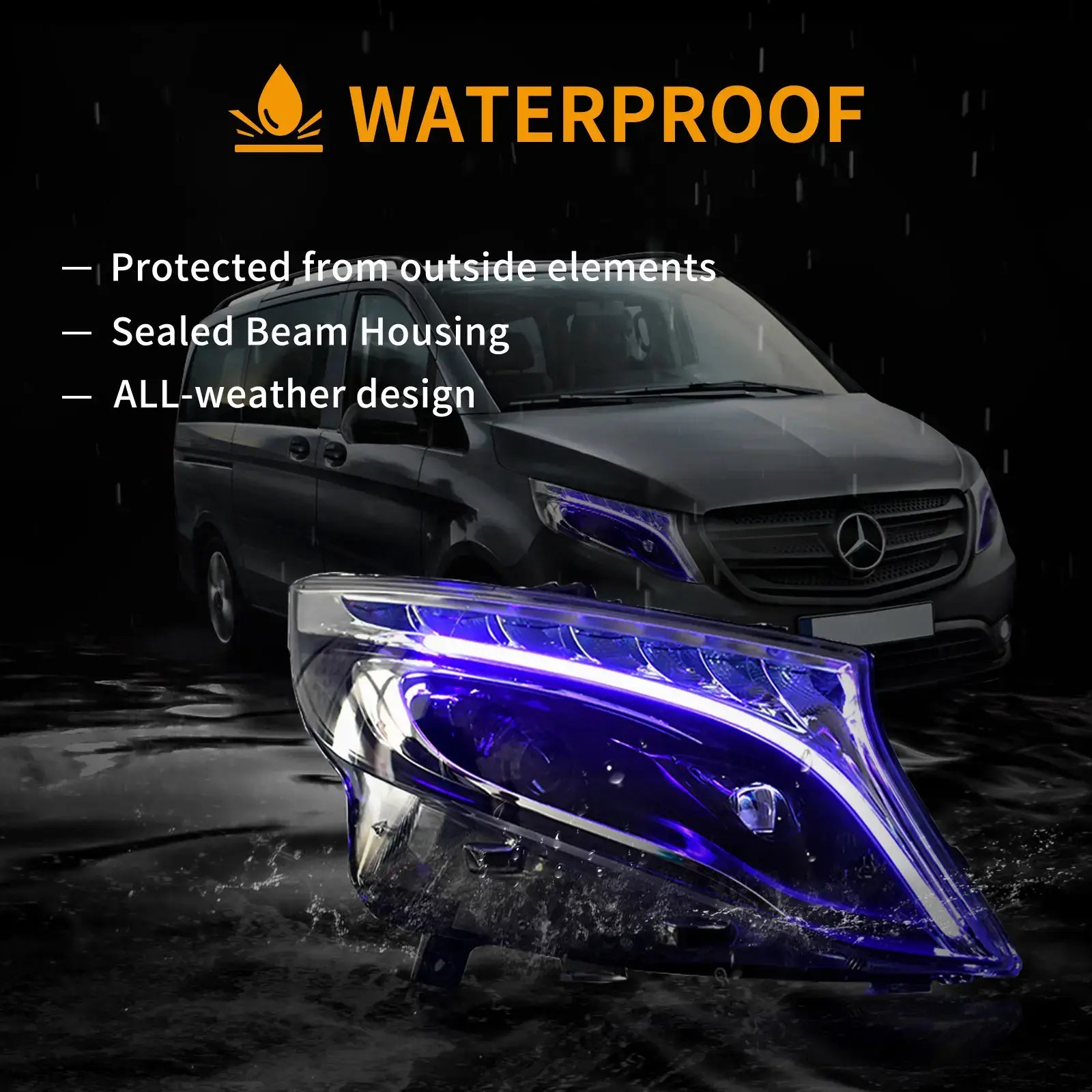 VLAND UK LED Headlights For 16-23 Mercedes Benz Metris/Vito W447 With Blue DRL