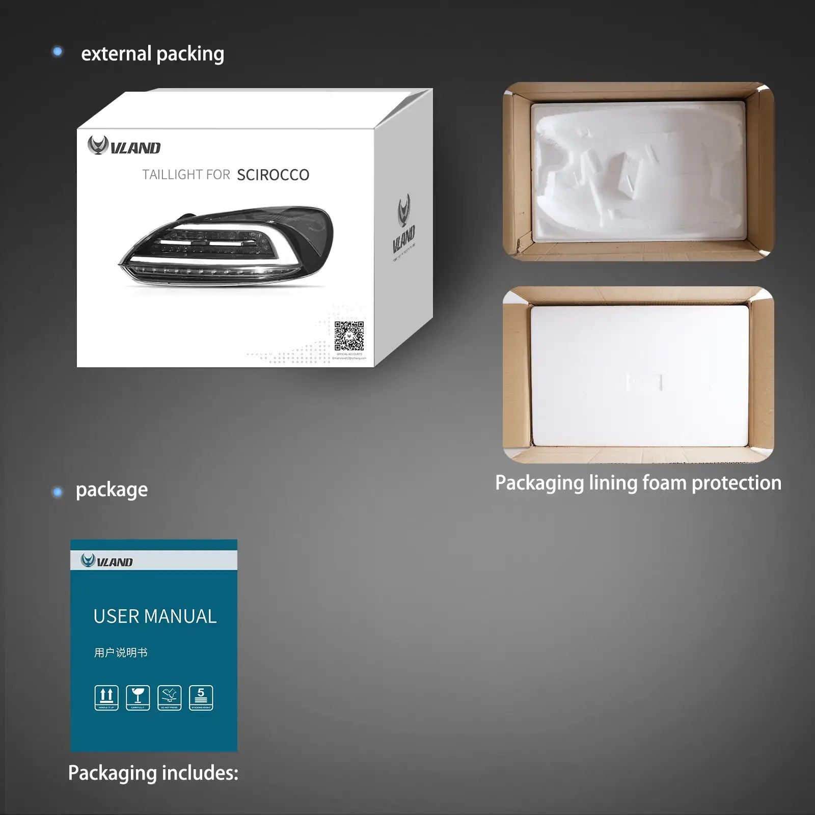 Vland UK 09-14 Volkswagen Scirocco Vland LED Tail Lights W/Amber Sequential Turn Signals