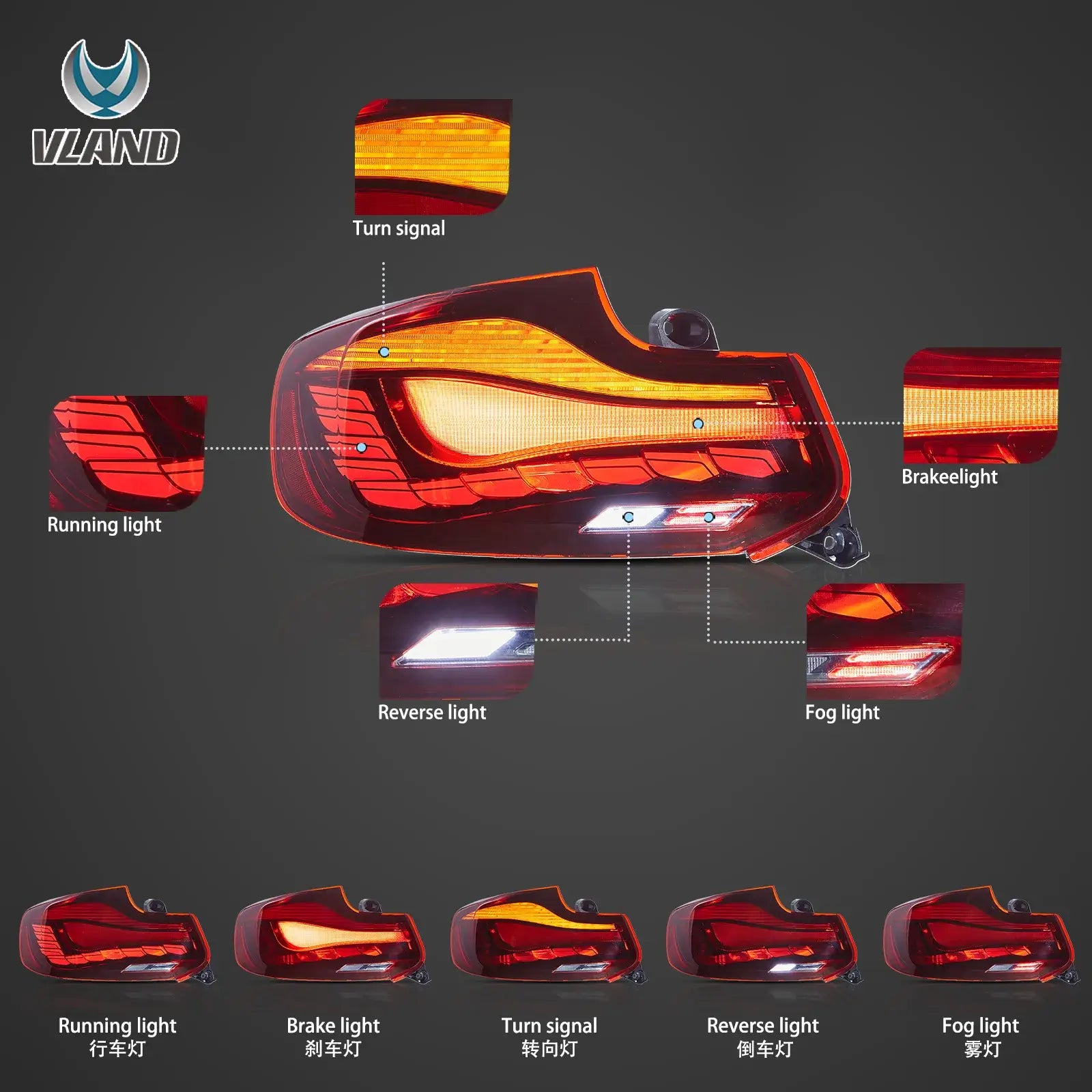 VLAND UK 2014-2021 BMW 2 Series F22 F23 M2 F87 OLED Tail Lights W/ Dynamic Lighting (GTS Style) with E-Mark