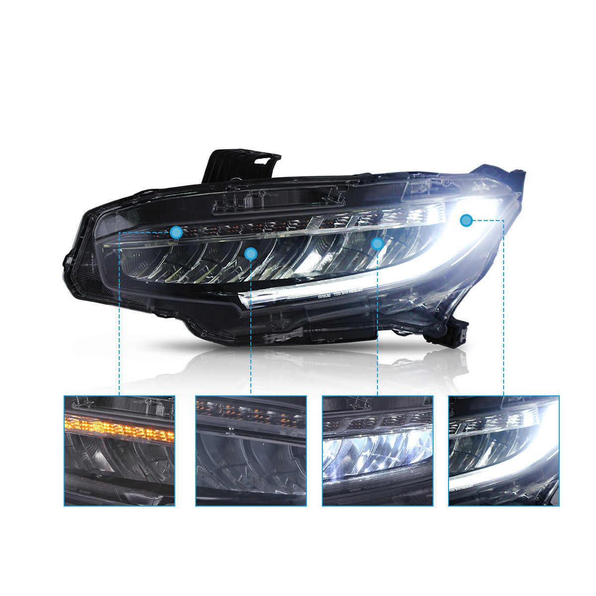 VLAND UK LED Headlights For 2016-2021 Honda Civic