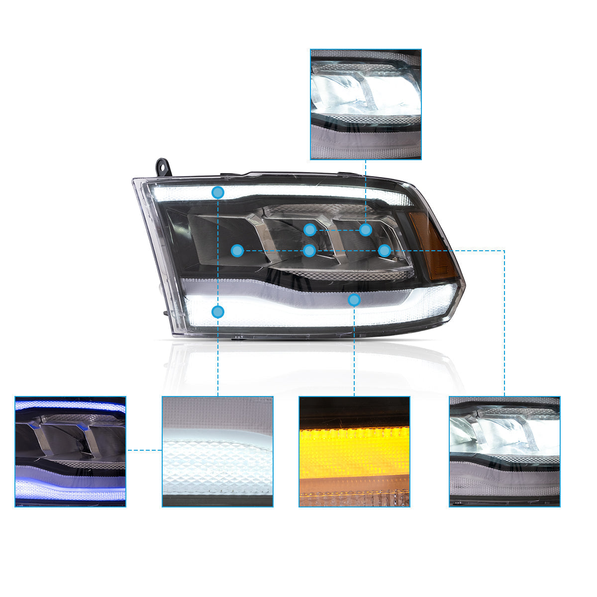 VLAND UK LED Headlights 2009-2018 Dodge RAM 1500 2500 3500 with E-Mark