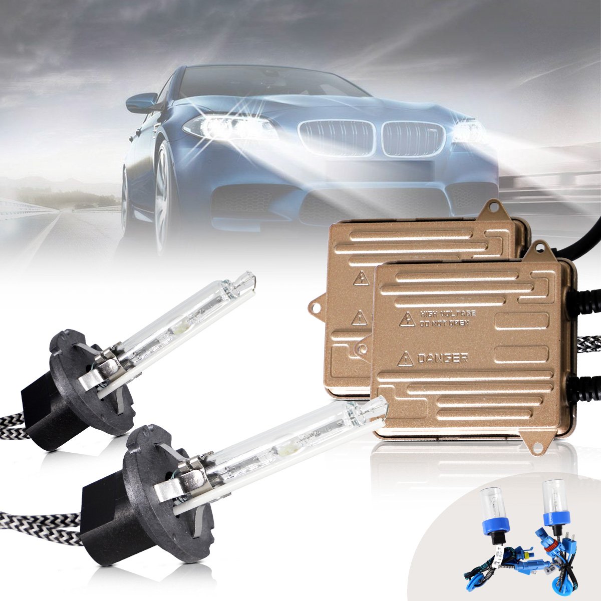 VLAND UK  2PCs D2H/H7 Xenon Bulbs Conversion HID KIT with Ballast 12V 35W 55W 6000K