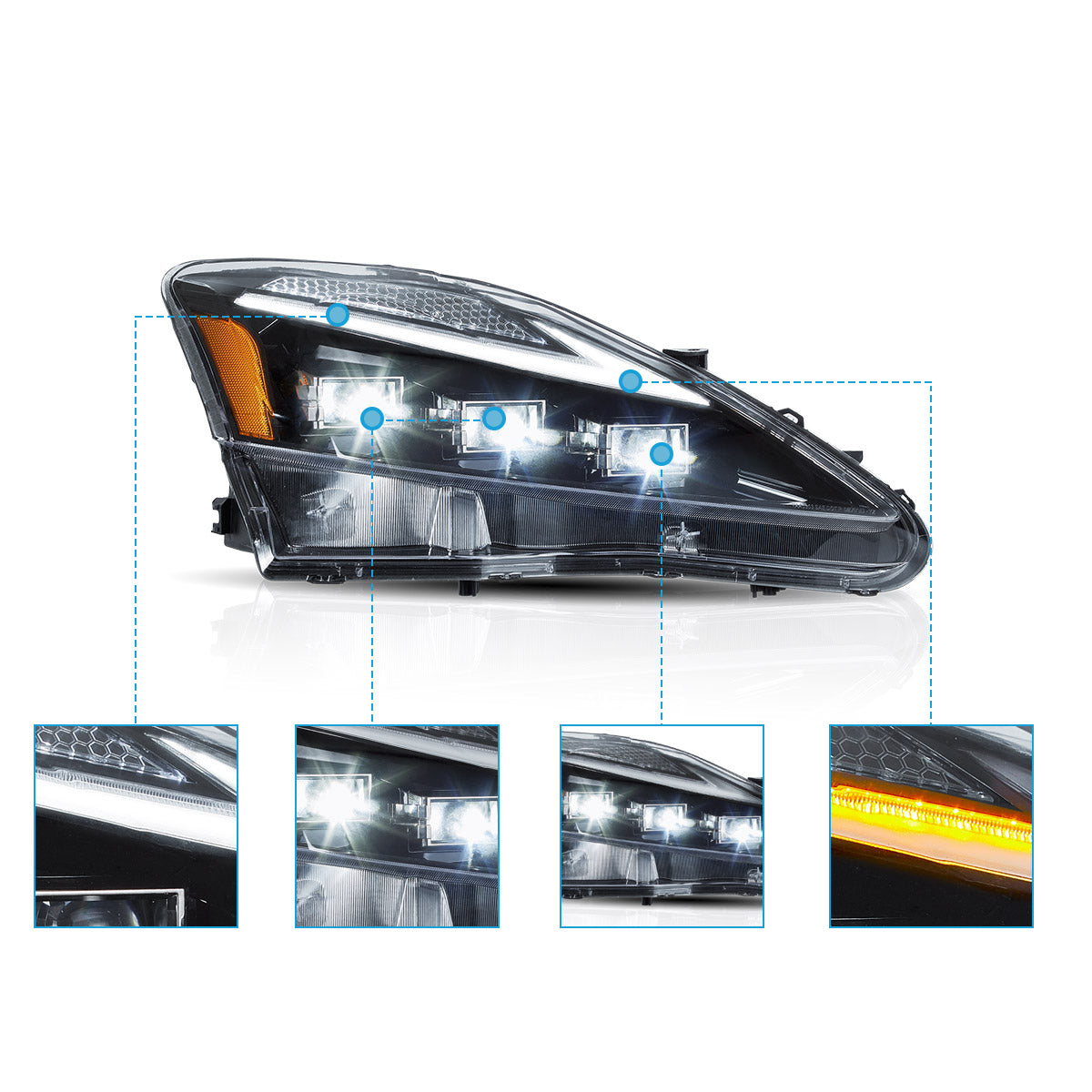 Vland UK  Full LED Headlights 2006-2013 Lexus IS250, IS350, ISF