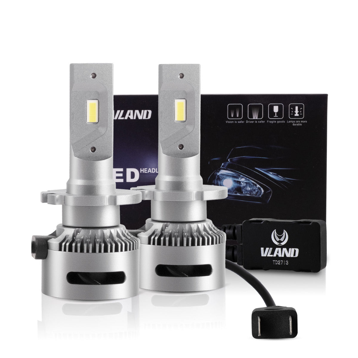 VLAND UK 2PCs D2S/H7/9005 LED Headlight Bulbs 35W 6000K Super Bright