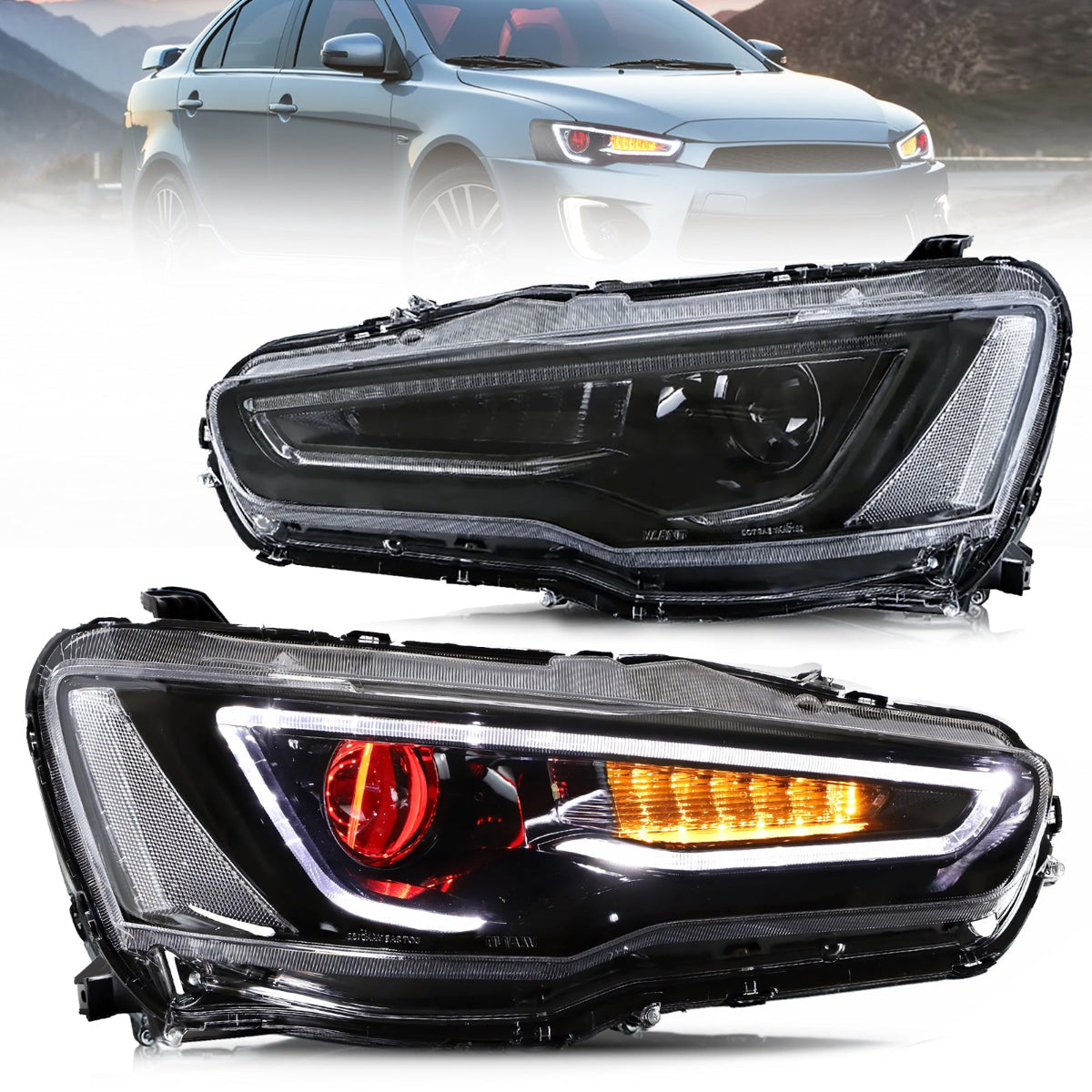 VLAND UK LED Headlights Audi Style For 2008-2017 Mitsubishi Lancer & EVO X