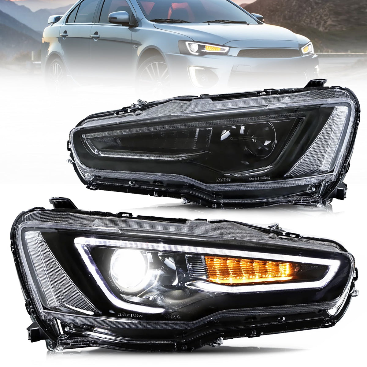 VLAND UK LED Headlights Audi Style For 2008-2017 Mitsubishi Lancer & EVO X