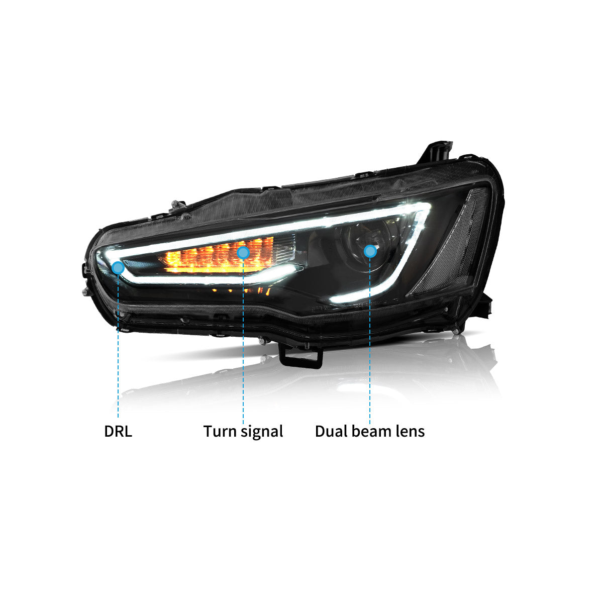 VLAND UK LED Headlights Audi Style For 2008-2017 Mitsubishi Lancer & EVO X