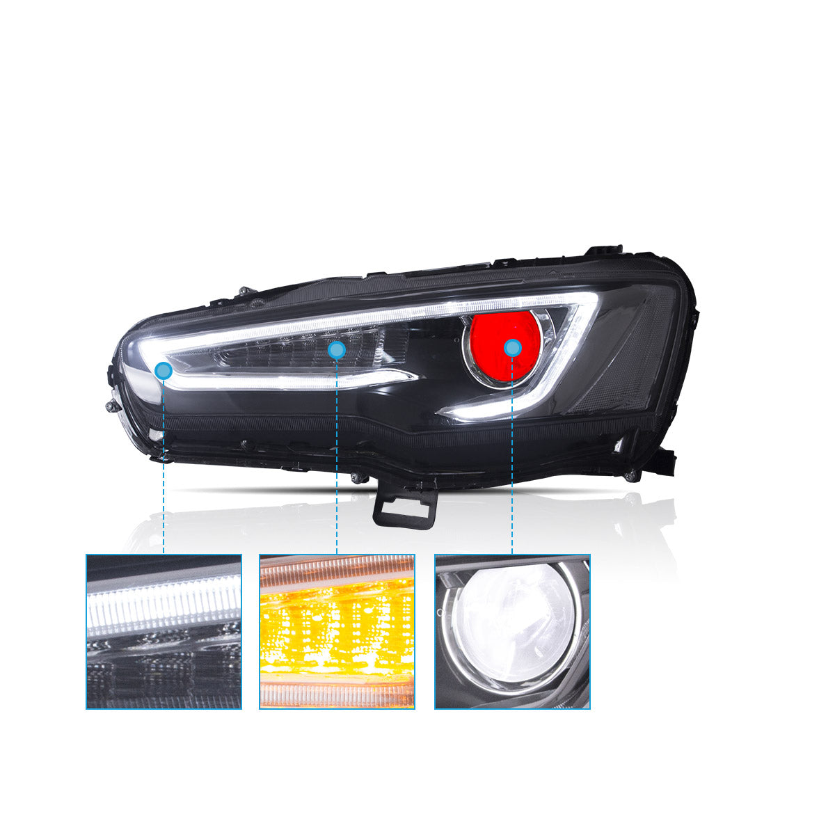 VLAND UK LED Headlights Audi Style For 2008-2017 Mitsubishi Lancer & EVO X