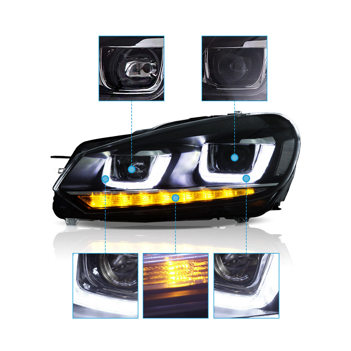 VLAND UK LED Headlights 2009-2014 Volkswagen Golf 6 MK6 with E-Mark