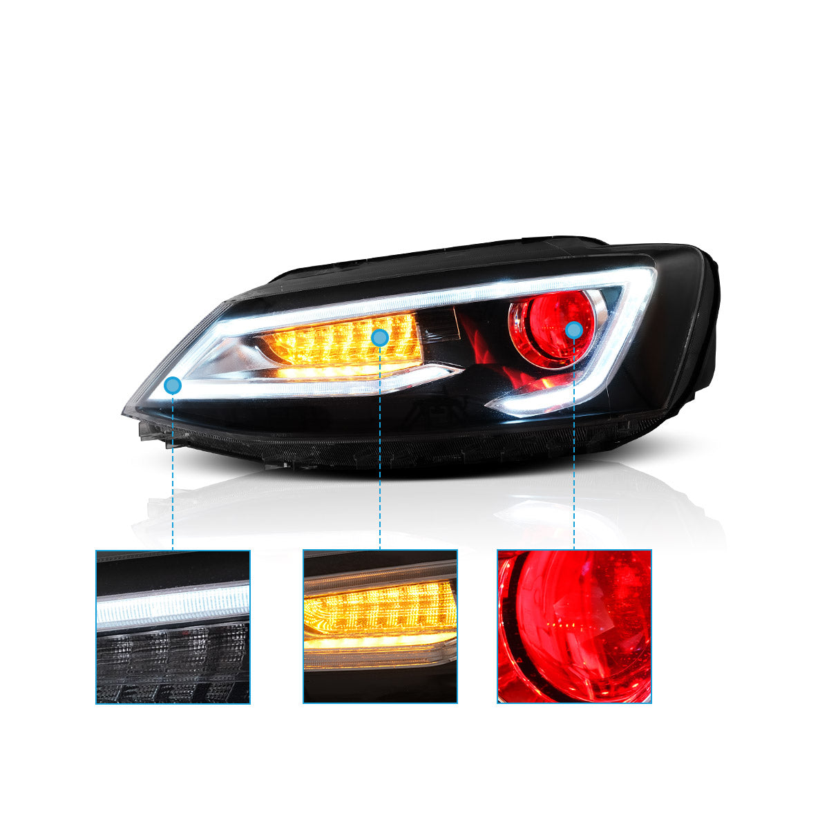 VLAND UK Headlights 2012-2018 Volkswagen Jetta/Sagitar MK6 with E-Mark