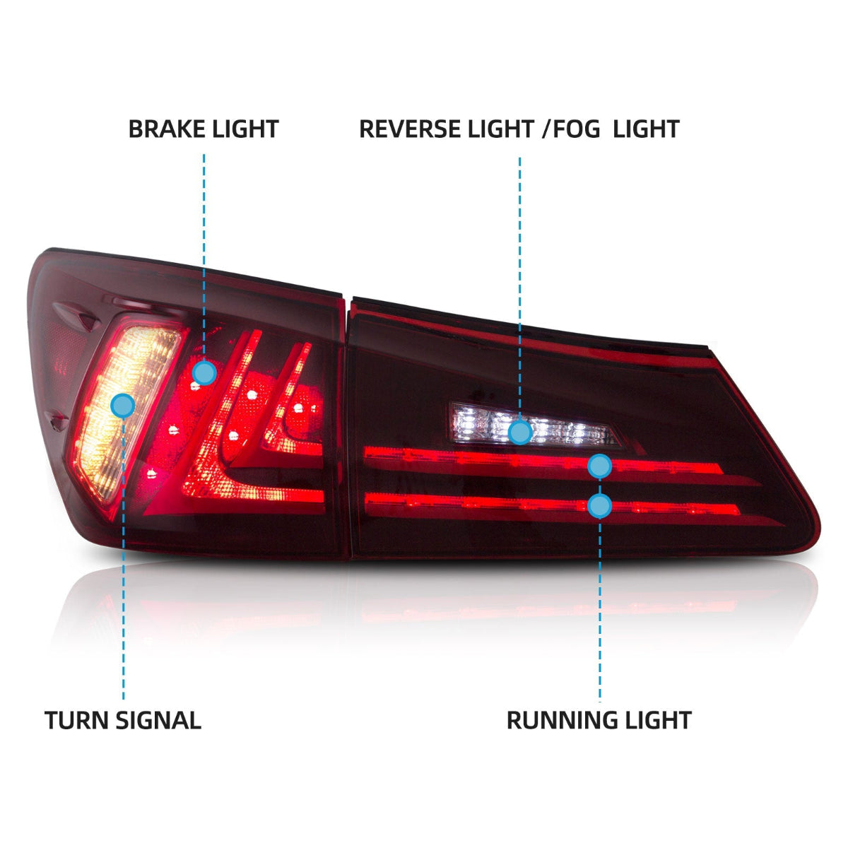 VLAND UK LED Tail Lights For 2006-2013 Lexus IS250 IS350 ISF IS200d IS220d(XE20)