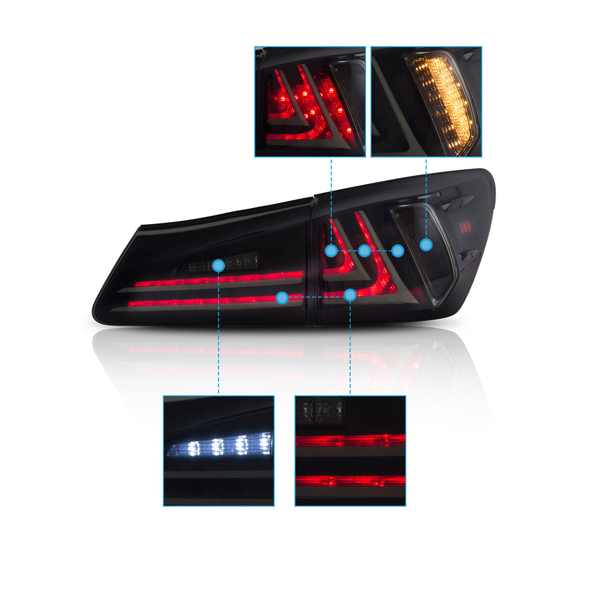 VLAND UK LED Tail Lights For 2006-2013 Lexus IS250 IS350 ISF IS200d IS220d(XE20)