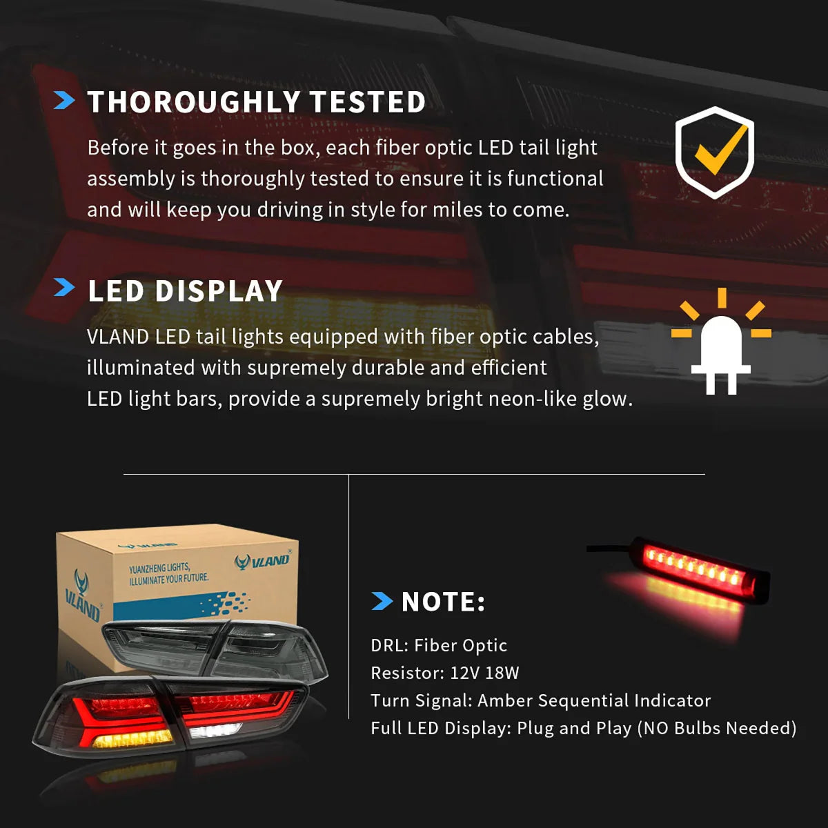 VLAND UK LED Tail Lights For 2008-2017 Mitsubushi Lancer / EVO X