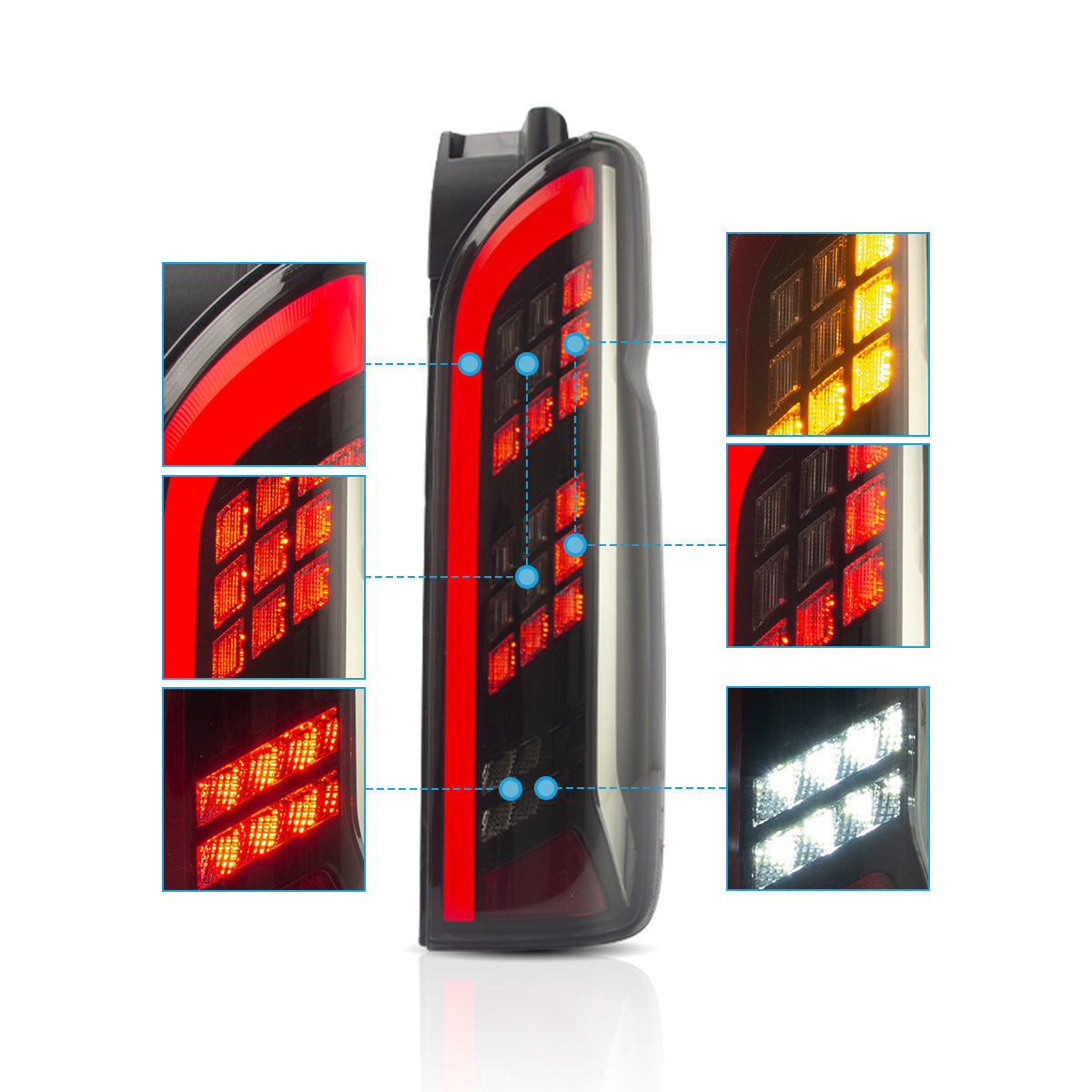 VLAND UK  LED Tail Lights Toyota Hiace 2005-2019 with Sequential Turn Signal