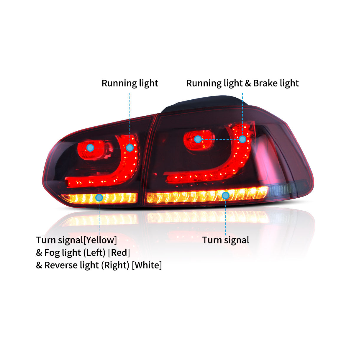 VLAND UK  LED Tail Lights 2009-2014 Volkswagen Golf 6 MK6 with E-Mark
