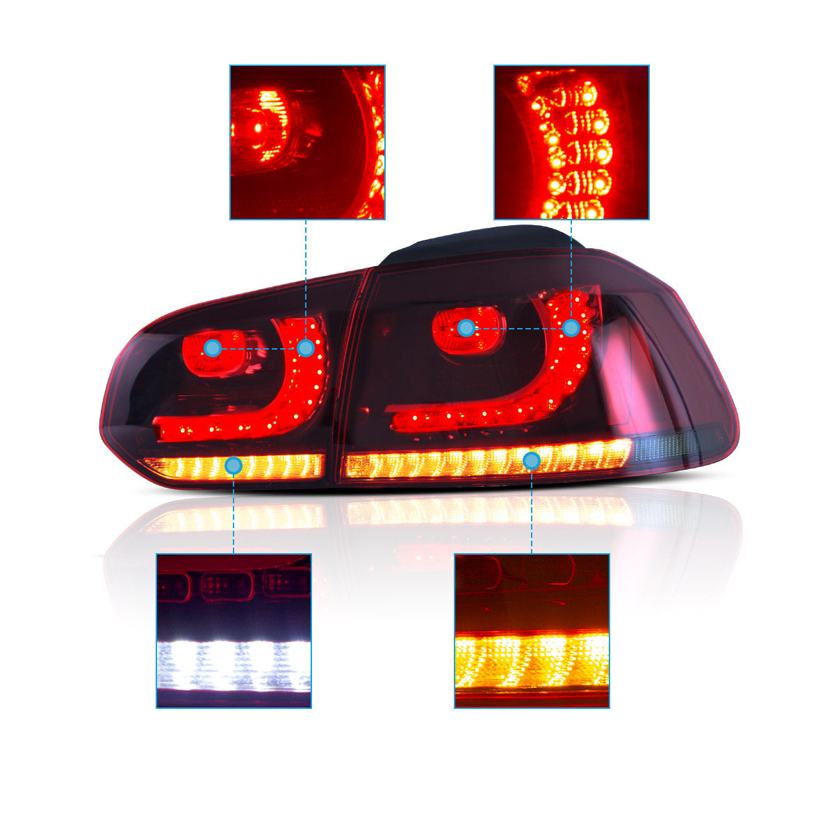 VLAND UK  LED Tail Lights 2009-2014 Volkswagen Golf 6 MK6 with E-Mark