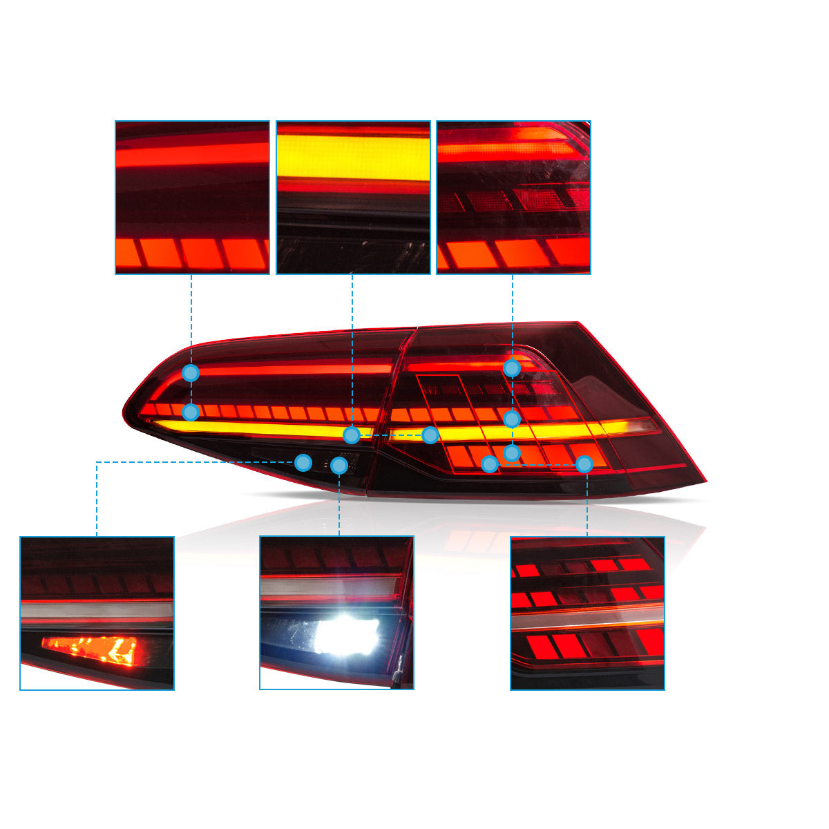 VLAND UK LED Tail Lights 2015-2021 Volkswagen Golf 7 MK7 with E-Mark