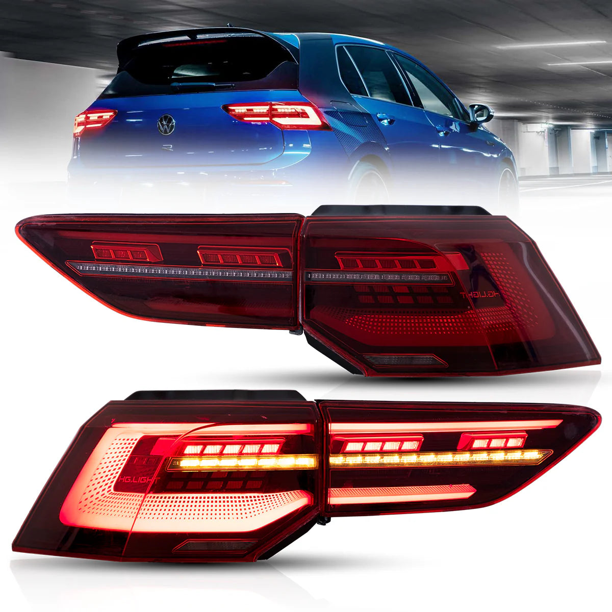 VLAND UK LED Tail Lights For 2020-2023 Volkswagen Golf Mk8 with E-Mark