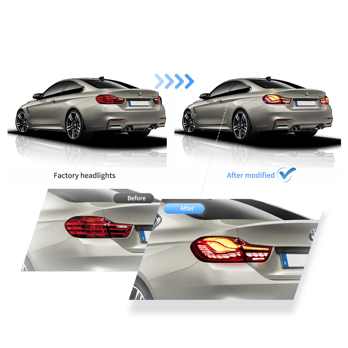 VLAND UK 14-20 BMW 4 Series F32 F33 F36 / M4 F82 F83 Tail Lights Vland With LED GTS Style with E-Mark