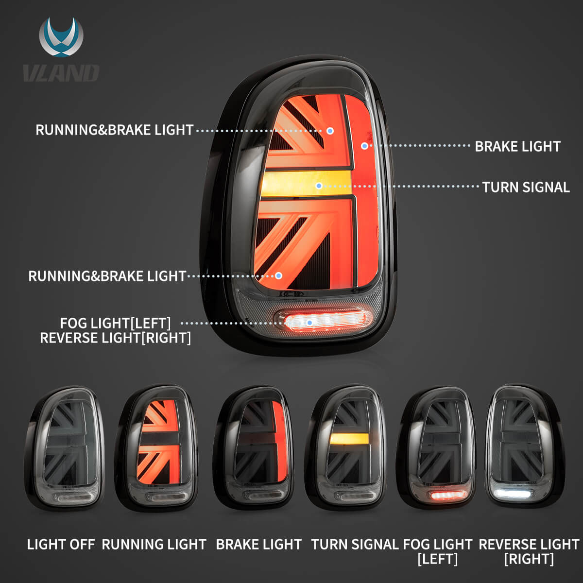 VLAND UK 10-16 Mini Cooper Countryman R60 Vland LED Tail Lights With Dynamic Welcome Lighting
